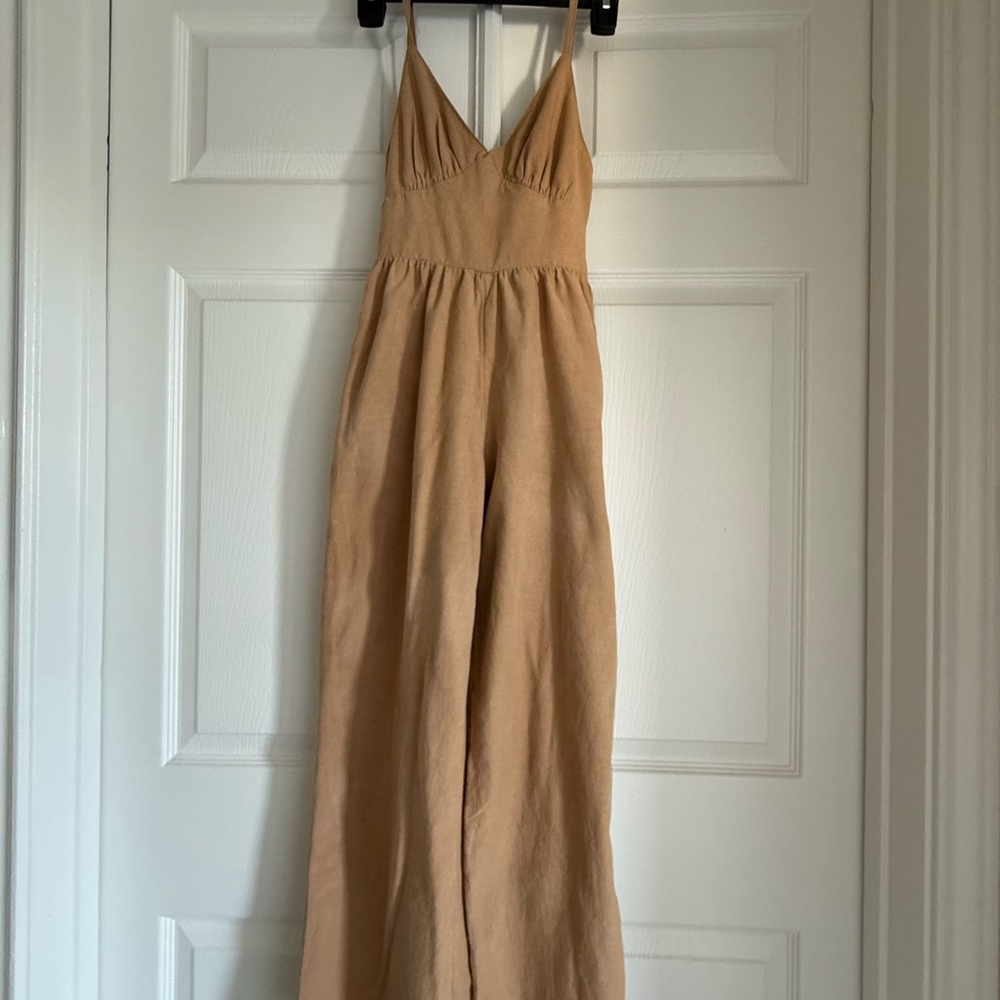 Chic Tan V-Neck Jumpsuit